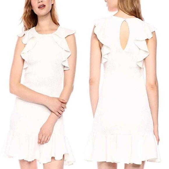 C/Meo Collective Women's Expired Sleeveless Ruffle Smocked White Dress Size 8 - Picture 1 of 10
